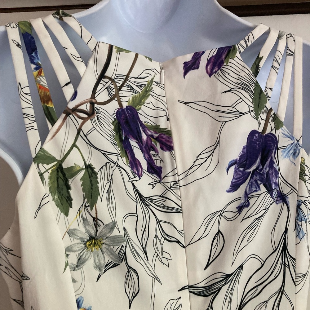 Karen Millen The Atelier White Hand-Painted Floral Print Strappy Sheath Dress, 8 - Picture 11 of 16